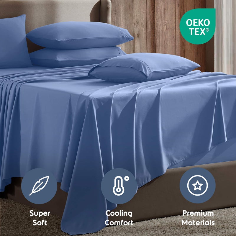 Nestl Extra Deep Cal King Sheet Set - 6 Piece Breathable & Cooling Sheets - Hotel Luxury Bedding Set w/18-24 Inch Deep Pockets - Easy & Secure Fit - Super Soft, Wrinkle Free & Comfy - Calm Blue - Image 4